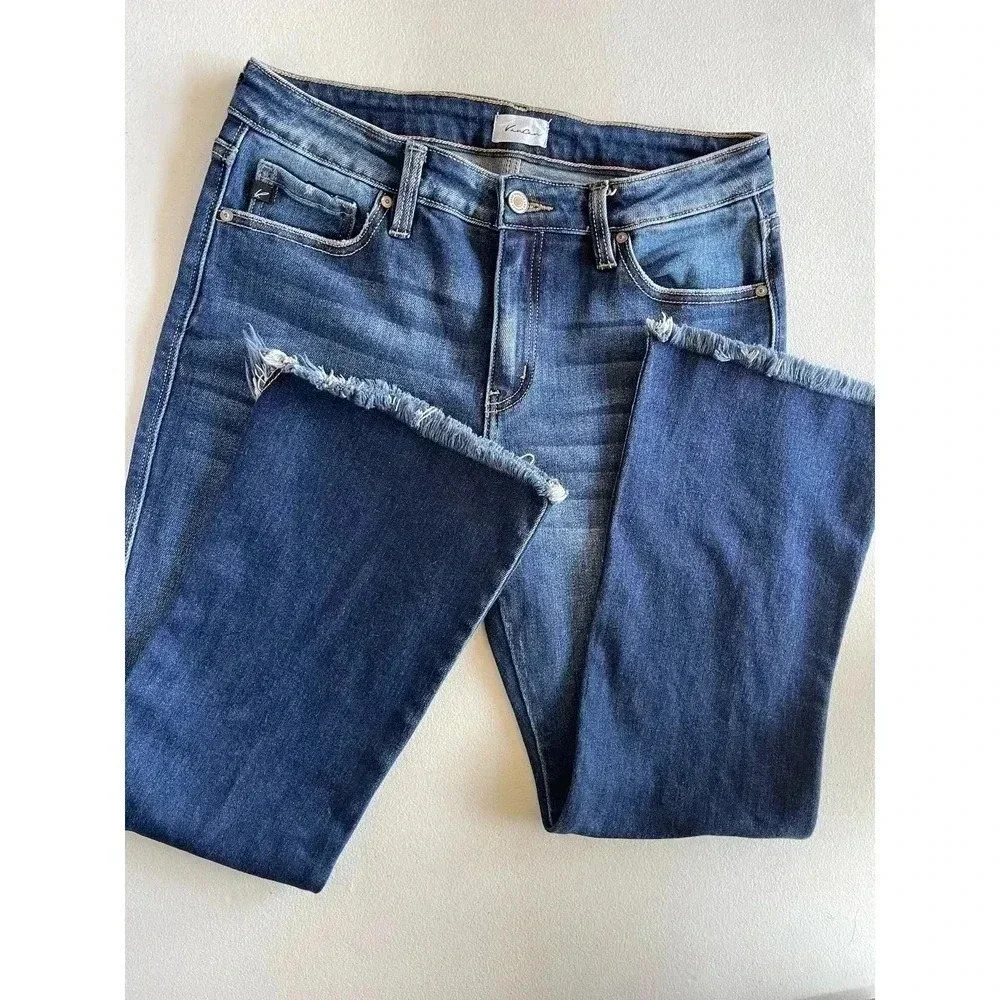 KanCan Quinn Mid Rise Ankle Flare Jeans Raw/Split/Frayed hem size 29 - Picture 8 of 11